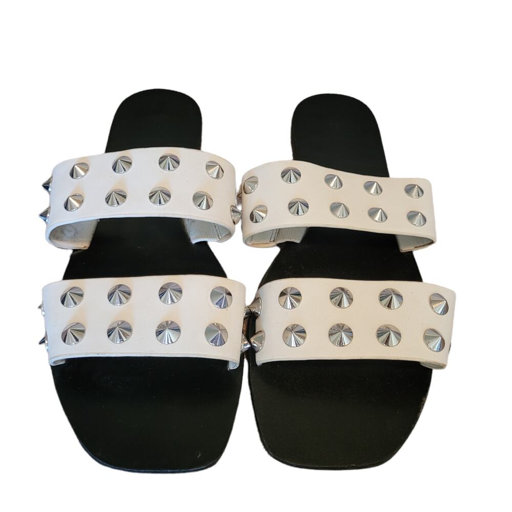 Marc Fisher square toe white leather studded slide sandals size 9